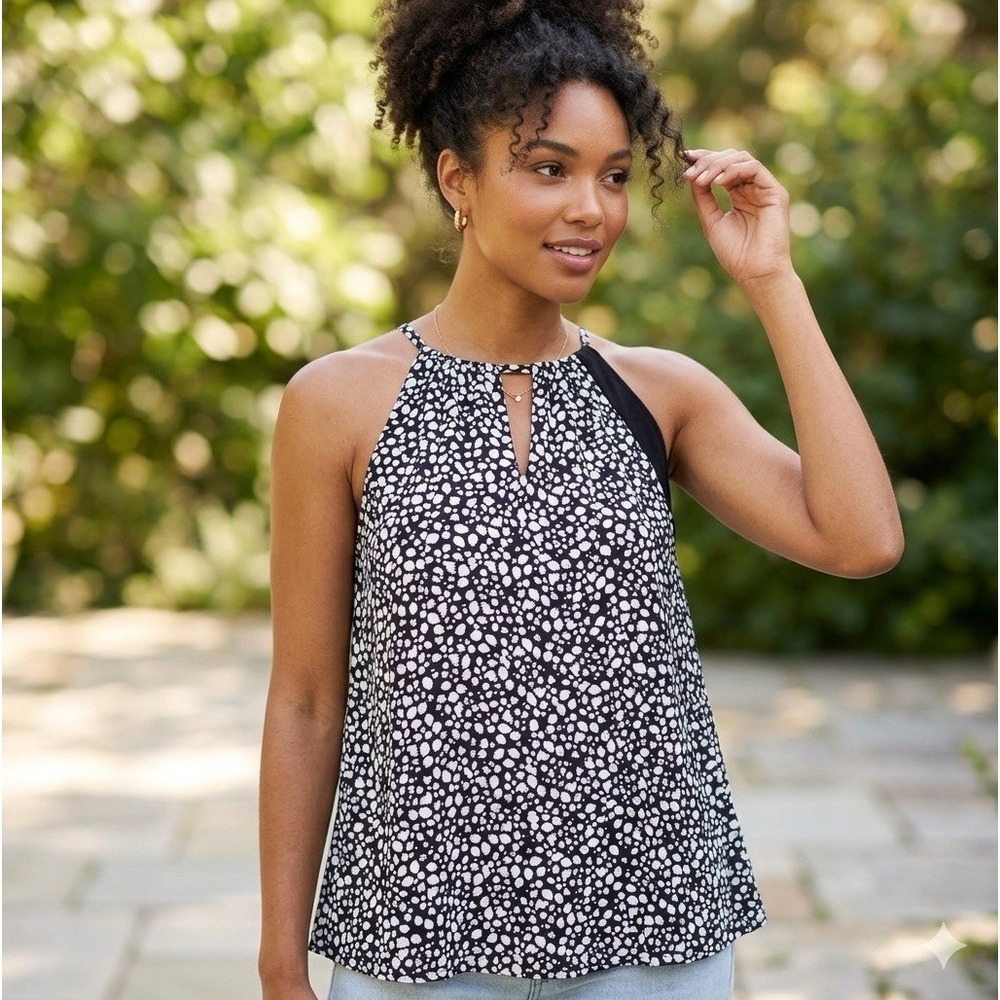 Banana Republic Womens Size Medium Halter Top Black White Speckled‎ Inner Bra